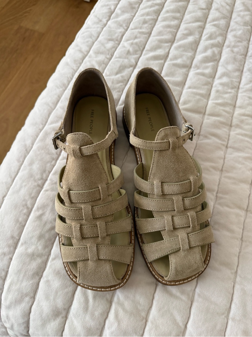 Free People Neutral Suede Strappy Fisherman Sandals